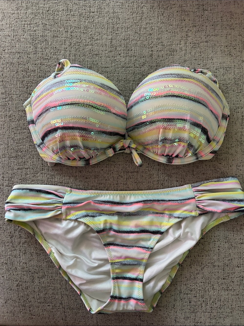 Victoria's Secret Pastel Multi-Color Sequin Stripe Bikini